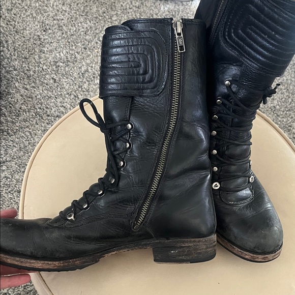 Frye Black Leather Combat Boots for Women - Picture 3 of 5